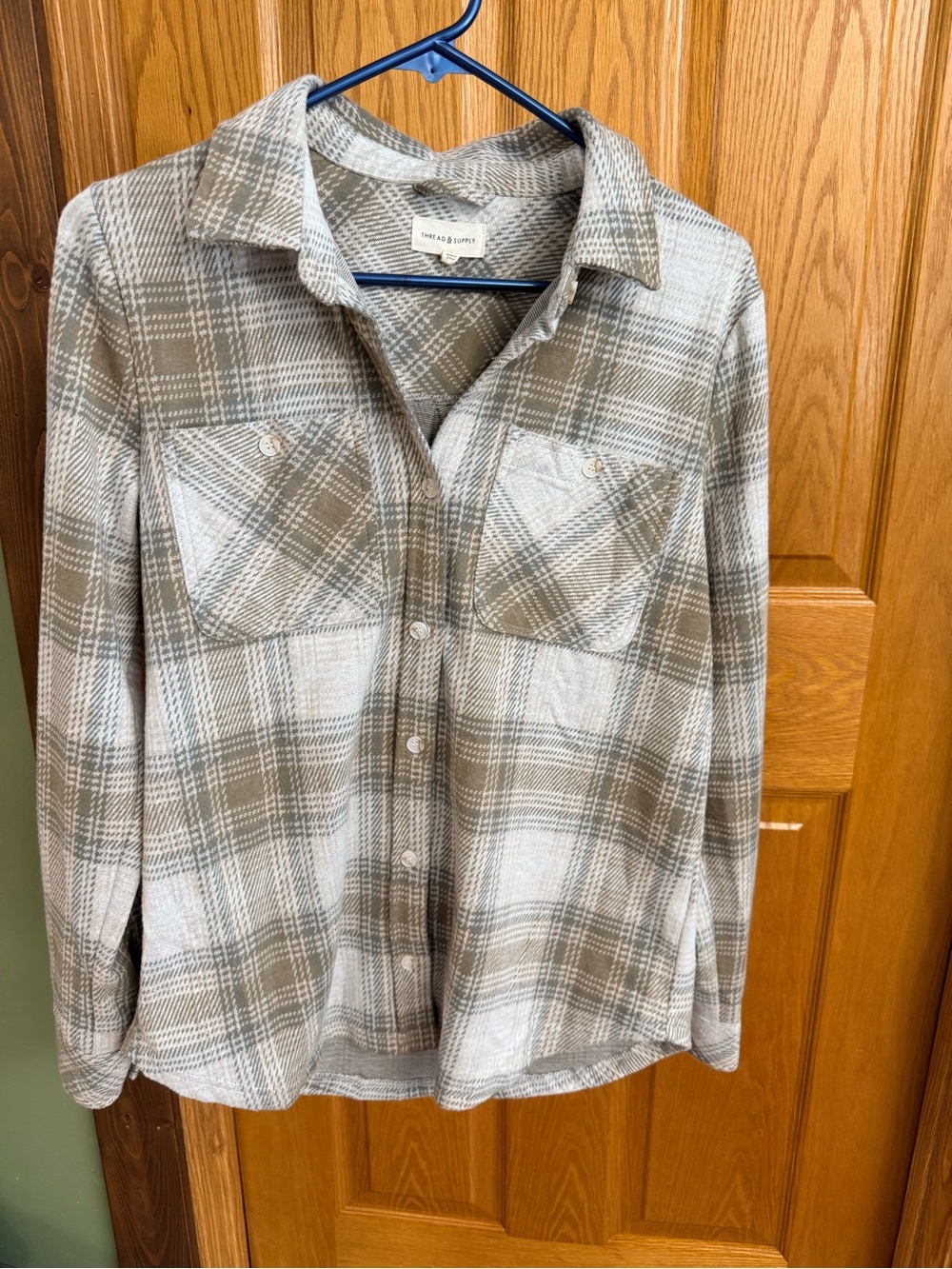 Thread & Supply Taupe, Olive and Cream Plaid Button -Up Shirt